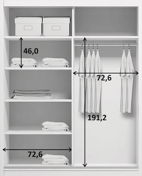 Szafa przesuwna A2 150 / 245 / 62 lustro, różne kolory i rozmiary