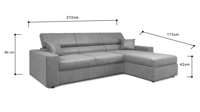 Narożnik z Funkcją Spania PIANO 272 cm, Rozkładany, Pojemnik, Rogówka