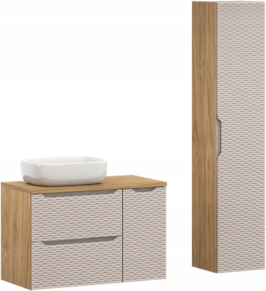 Meble łazienkowe OCEAN BEIGE 90-2, Umywalka nablatowa, Dąb/Beż, 2 KOLORY