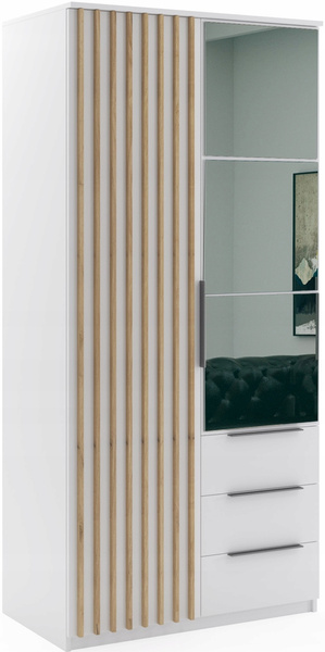 Szafa loftowa SORENTO 100cm lustro, lamele BIAŁY / DĄB CRAFT ZŁOTY