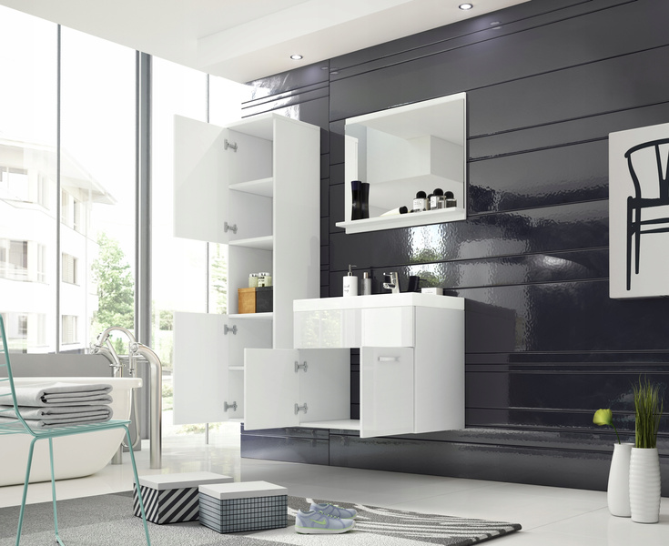 Meble łazienkowe MONTREAL, umywalka, lustro MATERA / BIAŁY POŁYSK