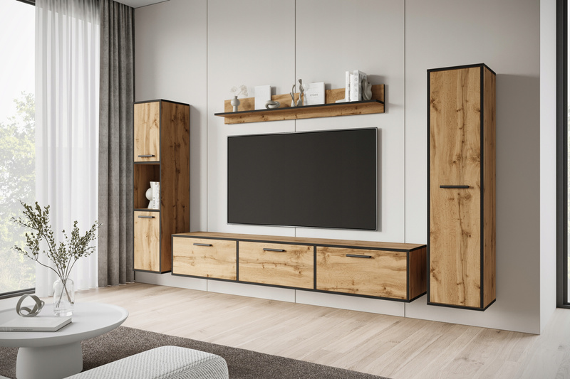 Meblościanka Zestaw mebli BOGOTA XL salon Dąb Wotan / Biały Połysk