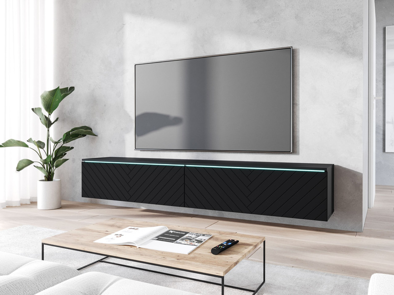 Szafka RTV Lowboard D 180cm CZARNY GRAFIT / DĄB WOTAN JODEŁKA MDF