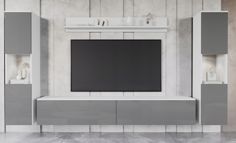 Meblościanka PARIS XL Zestaw Mebli Biały / Szary Połysk