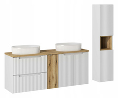 Meble łazienkowe NOVA WHITE 140, 2x umywalka nablatowa, Biały/Dąb, 3 KOLORY