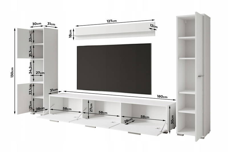 Meblościanka BOGOTA Zestaw mebli, salon Dąb Wotan / Biały Połysk