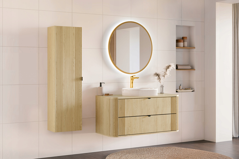 Zestaw mebli 80cm z blatem, słupek, Meble łazienkowe OVALIA Dąb Cremona