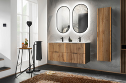Meble łazienkowe XILO 120-2, Umywalka, 2xLustro LED, 2xSyfon, Wotan/Szary