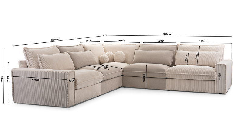 Narożnik CECYLIA 309 cm, Narożnik Modułowy, Wygodny, Do Salonu