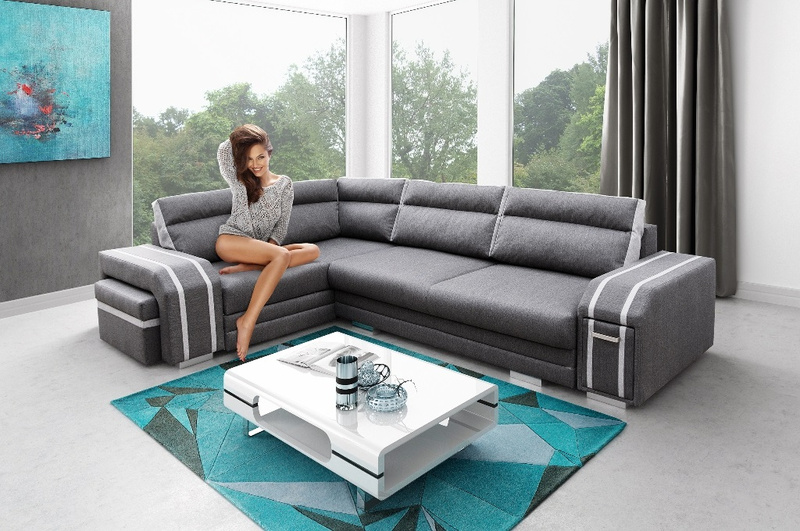 Narożnik z funkcją spania AVATAR 305 cm, Rozkładany, Rogówka, Pufa, Barek