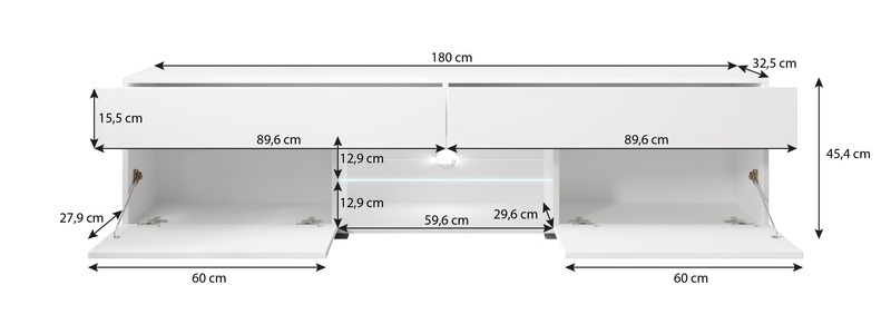 Szafka RTV pod tv CARRERA 180cm Biały / Biały Połysk