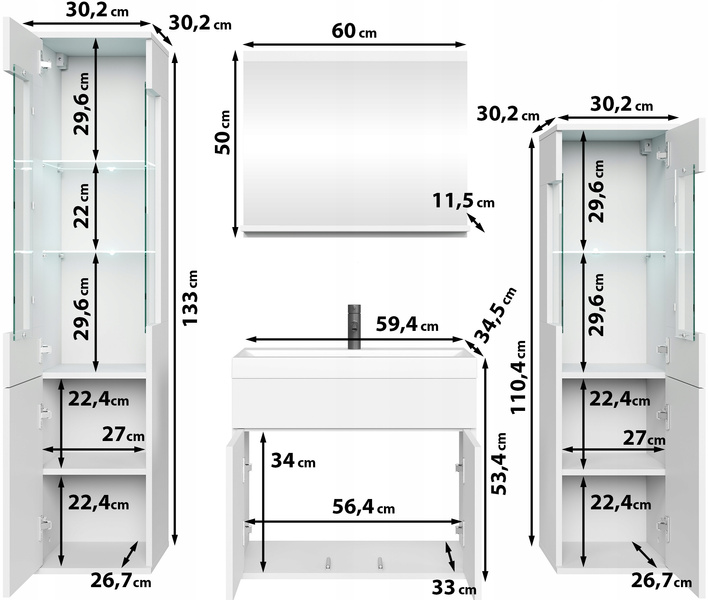 Meble łazienkowe NAIROBI umywalka, lustro CZARNY GRAFIT