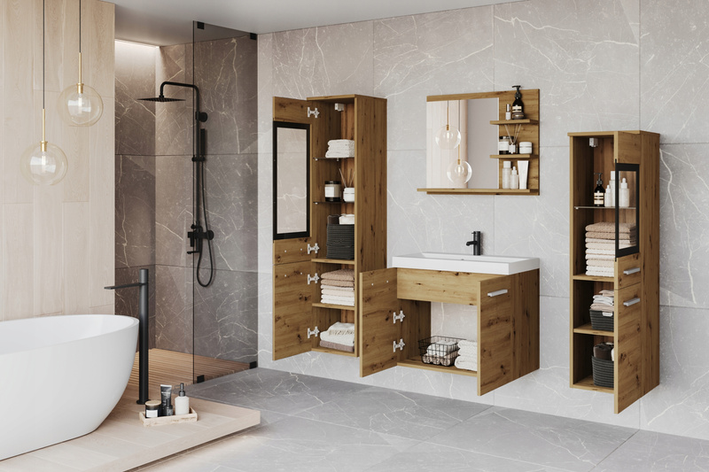 Meble łazienkowe MADRIT I, lustro, umywalka Dąb Artisan