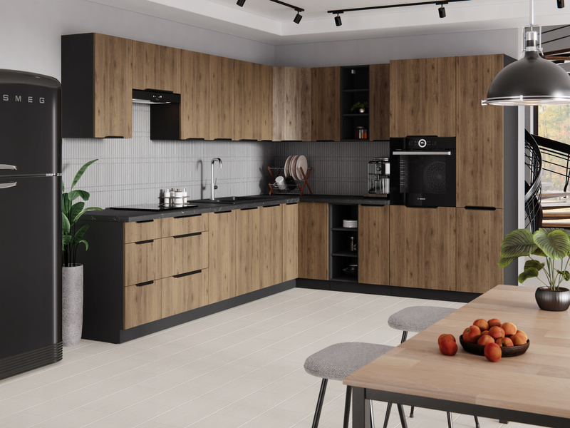 Szafka kuchenna słupek MONZA 40 DK-210 2F ORZECH OKAPI / CZARNY MAT