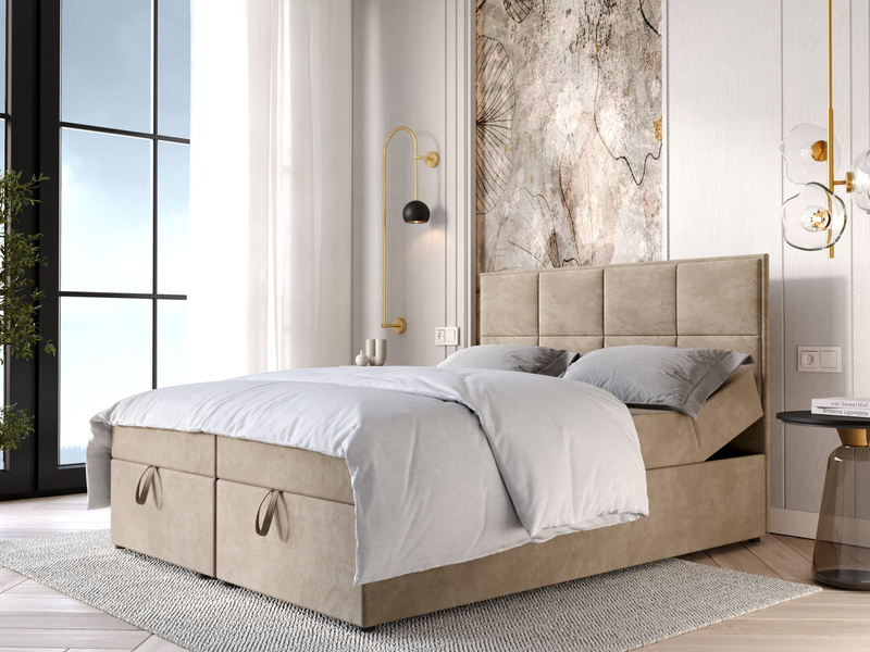 Łóżko tapicerowane, kontynentalne ROMA 140x200 cm, Sprężyny, Pojemniki, Rozmiary