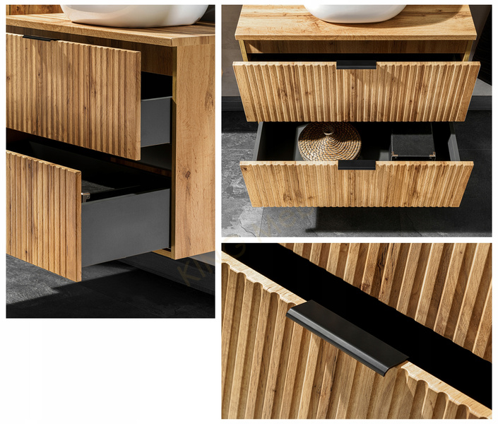 Meble łazienkowe ADEL OAK 120, Zestaw z umywalkami nablatowymi, Lustro LED