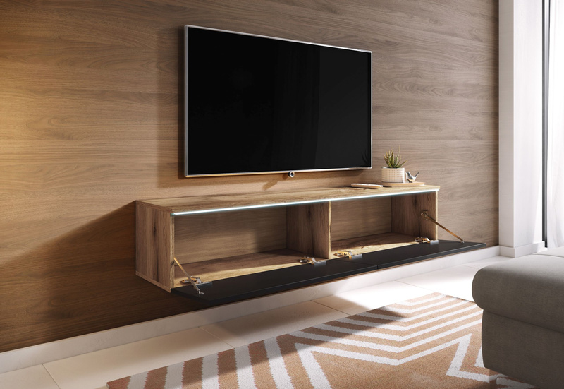 Szafka RTV Lowboard D 140cm DĄB WOTAN / CZARNY POŁYSK