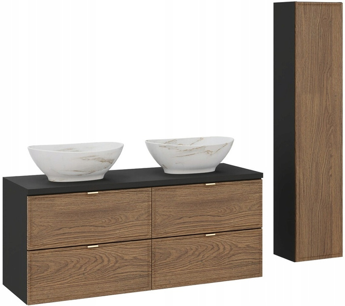 Zestaw mebli blat słupek umywalka Meble łazienkowe TALIA Dąb Casella/Czarny