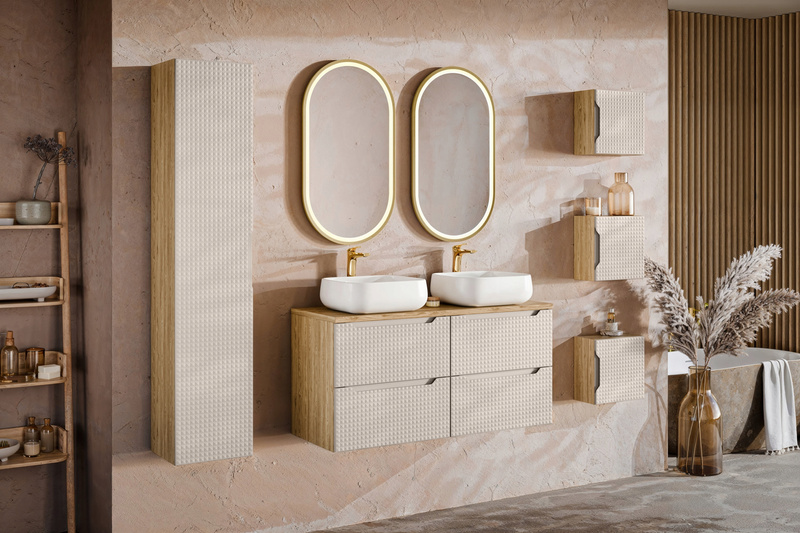 Meble łazienkowe LUXOR BEIGE 120, Umywalki nablatowe, Beż, 2 KOLORY