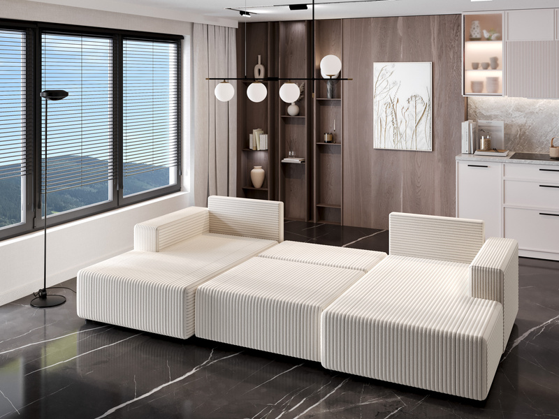 Narożnik z Funkcją Spania SOFT U 333 cm, Rozkładany, Pojemnik, Rogówka