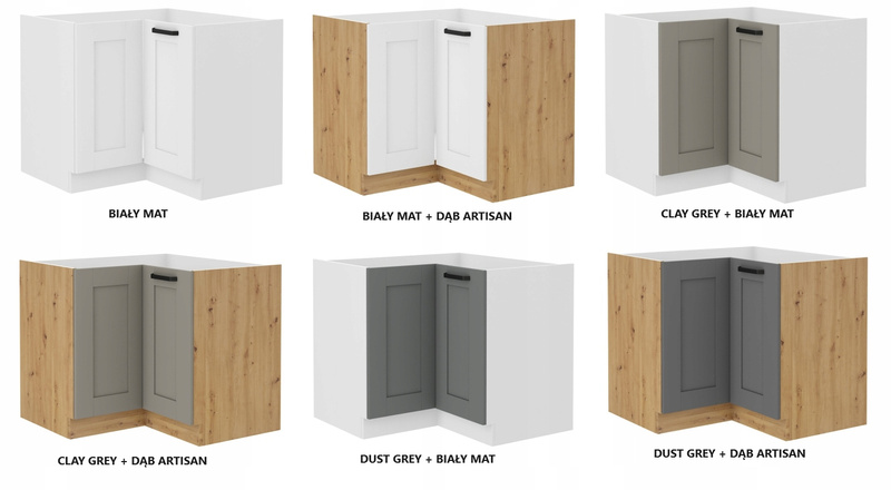 Szafka kuchenna dolna narożna LUNA 90x90 DN 2F BB CLAY GREY / DĄB ARTISAN