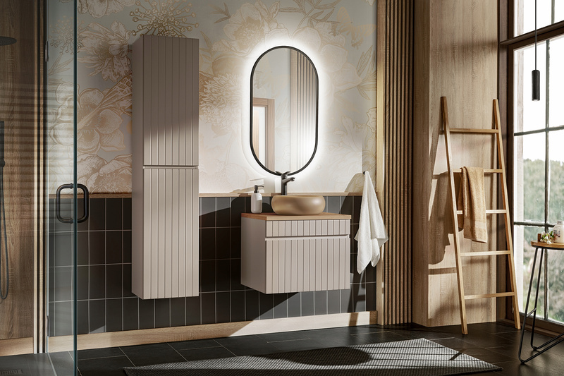 Meble łazienkowe ICONIC WHITE 60, Umywalka nablatowa, Lustro LED, 3 KOLORY