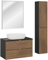 Zestaw 80cm blat lustro słupek umywalka Meble łazienkowe TALIA Dąb / Czarny