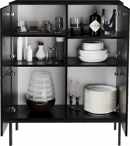 Komoda wysoka INDUST 120cm, drzwiczki, metalowe nogi CZARNY