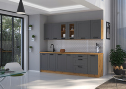 Meble kuchenne zestaw LUNA DUST GREY / DĄB ARTISAN kuchnia szafki 260cm