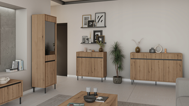 Zestaw mebli OSAKA Szafka wisząca + Szafka RTV + Komoda + Stolik DĄB EVOKE