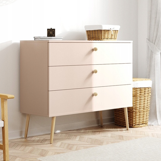 Komoda BOHO drewniane nogi, trzy szuflady MACCHIATO