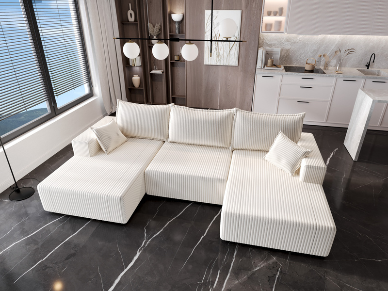 Narożnik z Funkcją Spania SOFT U 333 cm, Rozkładany, Pojemnik, Rogówka