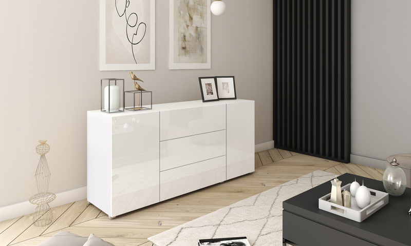 Meblościanka BERLIN III Zestaw Mebli, Salon Biały / Biały Połysk