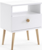 Stolik nocny BOHO z szufladą, drewniane nogi BIAŁY MAT