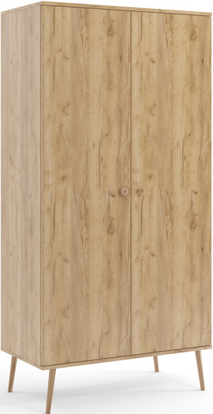 Szafa BOHO uchylna, drewniane nogi DĄB CRAFT ZŁOTY dwie półki + drążek