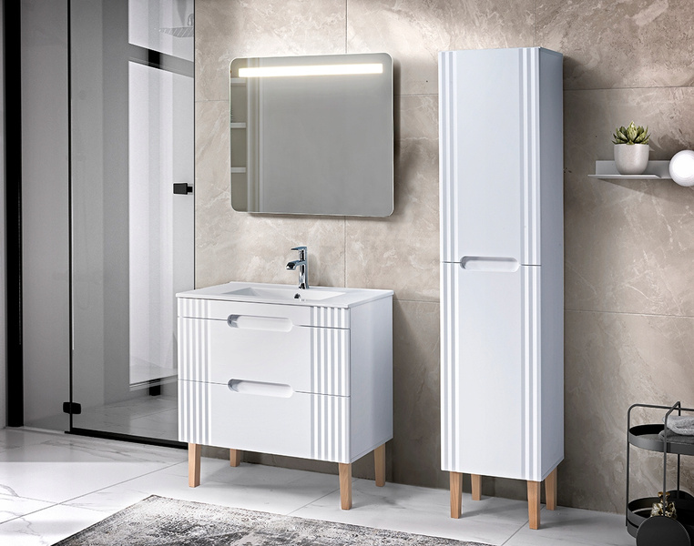 Meble łazienkowe FIJI WHITE 120-2, 2x Umywalka nablatowa, Lustro, 2x LED