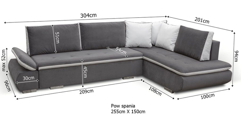 Narożnik z funkcją spania ARGENT 304 cm, Rogówka
