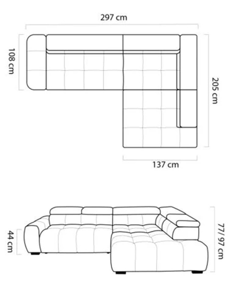 Narożnik BULL L 297cm, Elektryczny wysuw siedziska, Zagłówki