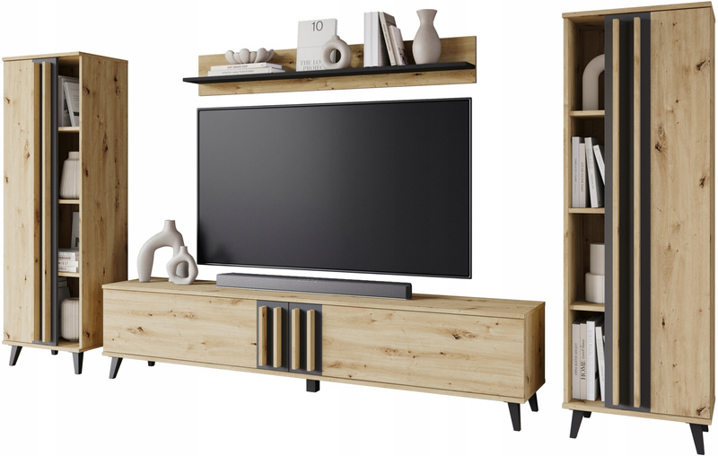 Meblościanka HELSINKI I Zestaw mebli, salon, Dąb Artisan / Czarny Grafit