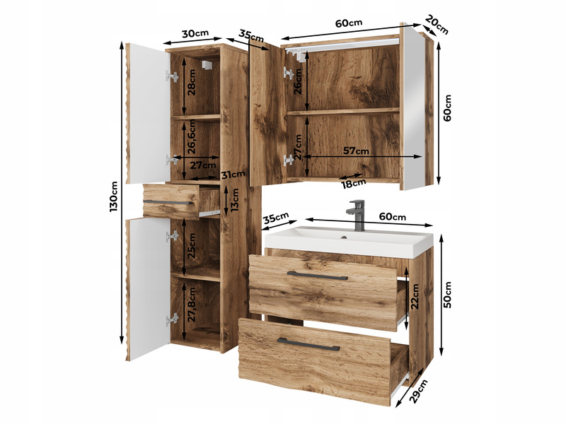 Meble łazienkowe Canada DĄB WOTAN FALA MDF