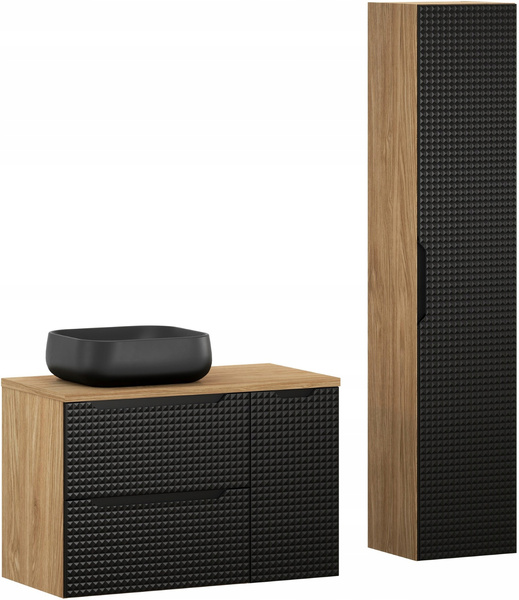 Meble łazienkowe LUXOR BLACK 90, Umywalka nablatowa, Dąb/Czarny, 2 KOLORY