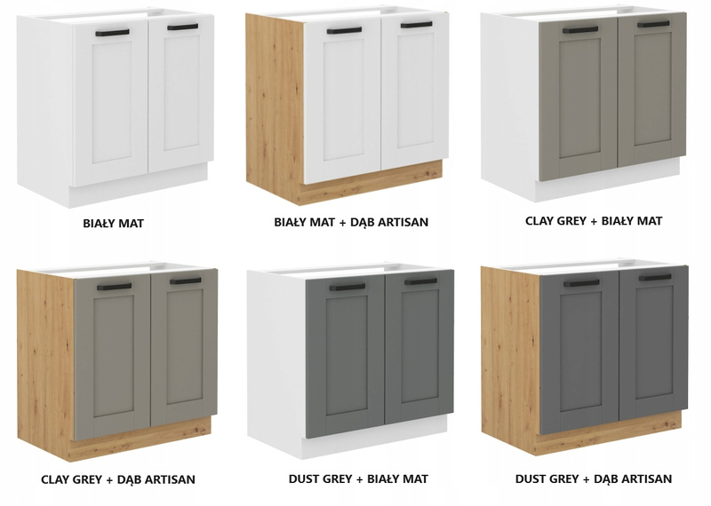Szafka kuchenna dolna LUNA 80 ZL 2F BB CLAY GREY / BIAŁY MAT
