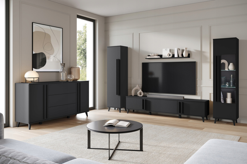 Meblościanka HELSINKI II Zestaw mebli, salon, Dąb Artisan / Czarny Grafit