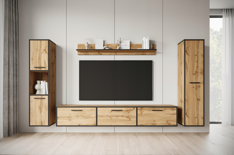 Komoda BOGOTA 150 Dąb Wotan / Krawędź Czarny Grafit