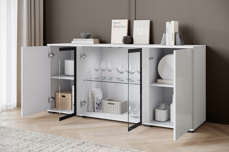 Komoda CARO 154 Biały / Biały Połysk