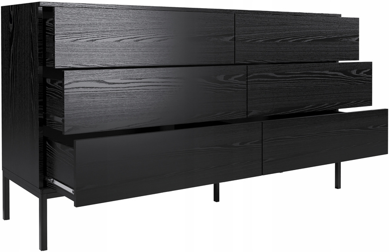 Komoda INDUST 150cm, 6 szuflad, metalowe nogi CZARNY