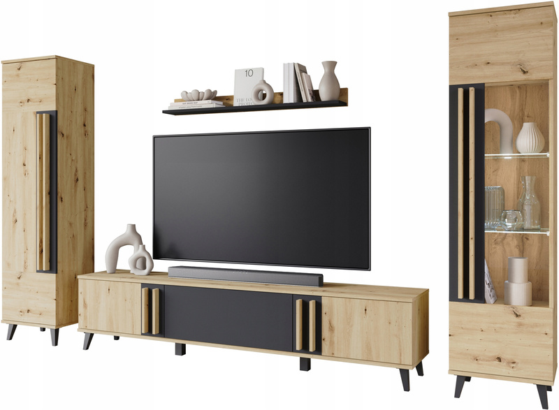 Meblościanka Zestaw mebli HELSINKI II salon Dąb Artisan / Czarny Grafit