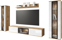 Meblościanka CARO Zestaw mebli, salon Dąb Wotan / Biały Połysk