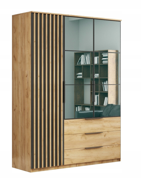 Szafa loftowa SORENTO 100cm lustro, lamele DĄB CRAFT ZŁOTY / CZARNY