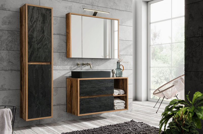 Meble łazienkowe HAMPTON, Zestaw mebli z umywalką nablatową, Lustro LED 60